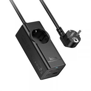 Prelungitor HOCO NS9, 67W, 3A, 1 x Schuko - 1 x USB-A - 3 x USB-C, Negru 