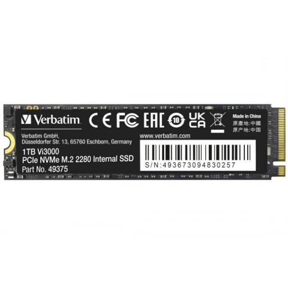 Solid State Drive (SSD) Verbatim VI3000, NVMe M.2 2280, PCIe, 1TB 49375 