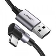 Cablu Date si Incarcare USB-A - USB-C UGREEN US284 Angled, 18W, 0.5m, Gri 