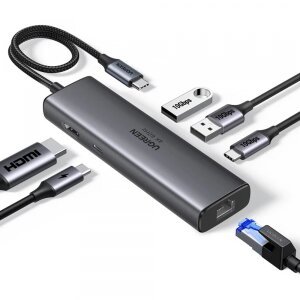 Hub USB-C UGREEN CM512 (45000), 2 x USB-A 3.2 - 2 x USB-C - 1 X HDMI - 1 x RJ45, Gri 