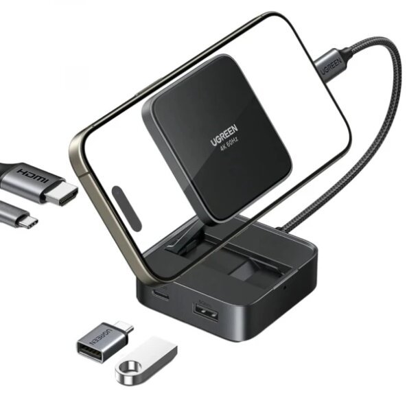 Hub USB-C UGREEN CM801, 1 x USB-A 3.0 - 2 x USB-C - 1 x HDMI, Gri 