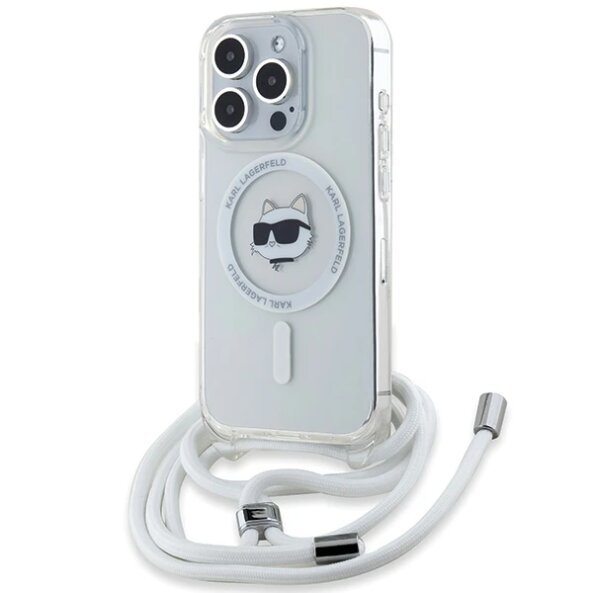 Husa MagSafe pentru Apple iPhone 14 Pro, Karl Lagerfeld, IML Crossbody Choupette's Head with Strap, Transparenta