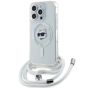 Husa MagSafe pentru Apple iPhone 14 Pro Max, Karl Lagerfeld, IML Crossbody Choupette's Head with Strap, Transparenta