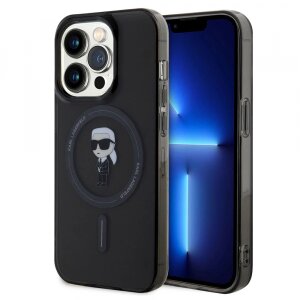 Husa MagSafe pentru Apple iPhone 14 Pro Max, Karl Lagerfeld, IML Ikonik Karl, Neagra