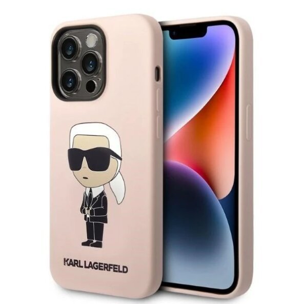 Husa MagSafe pentru Apple iPhone 14 Pro Max, Karl Lagerfeld, Silicone Ikonik Karl, Roz