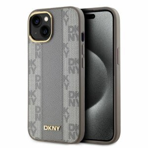 Husa MagSafe pentru Apple iPhone 15, DKNY, Checkered Mono Pattern, Bej