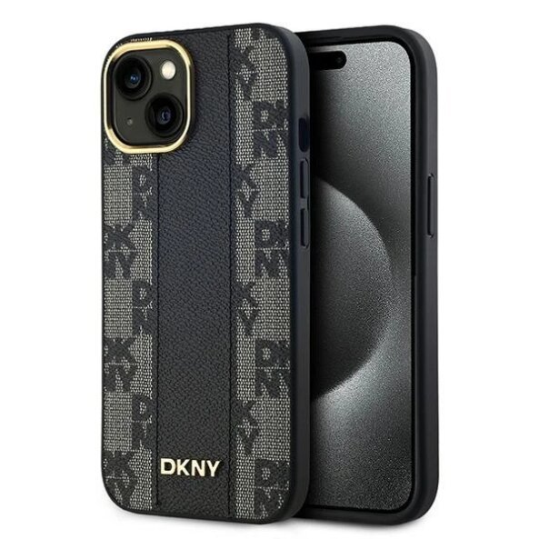 Husa MagSafe pentru Apple iPhone 15, DKNY, Checkered Mono Pattern, Neagra