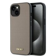 Husa MagSafe pentru Apple iPhone 15, DKNY, Grained Metal Logo, Bej