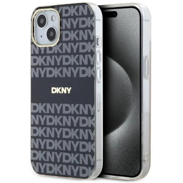 Husa MagSafe pentru Apple iPhone 15, DKNY, IML Mono &amp; Stripe, Neagra