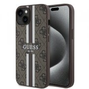 Husa MagSafe pentru Apple iPhone 15, Guess, 4G Printed Stripes, Maro