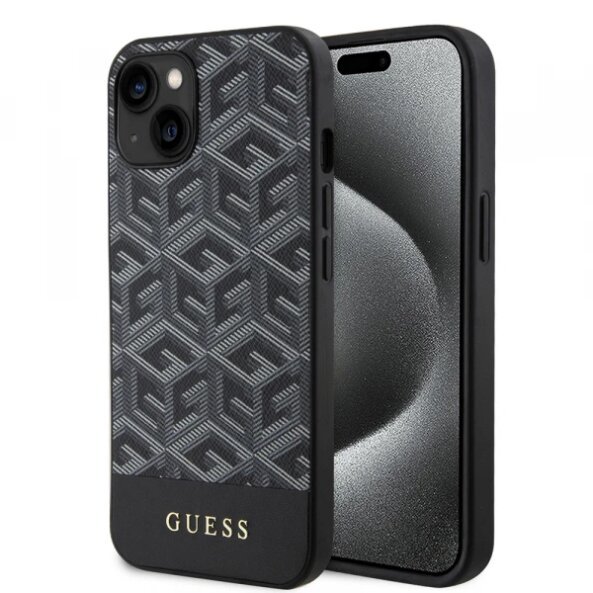 Husa MagSafe pentru Apple iPhone 15, Guess, GCube Stripes, Neagra