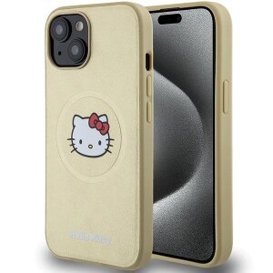 Husa MagSafe pentru Apple iPhone 15, Hello Kitty, Kitty Head, Aurie