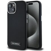 Husa MagSafe pentru Apple iPhone 15, Karl Lagerfeld, FW Metal Plate, Neagra