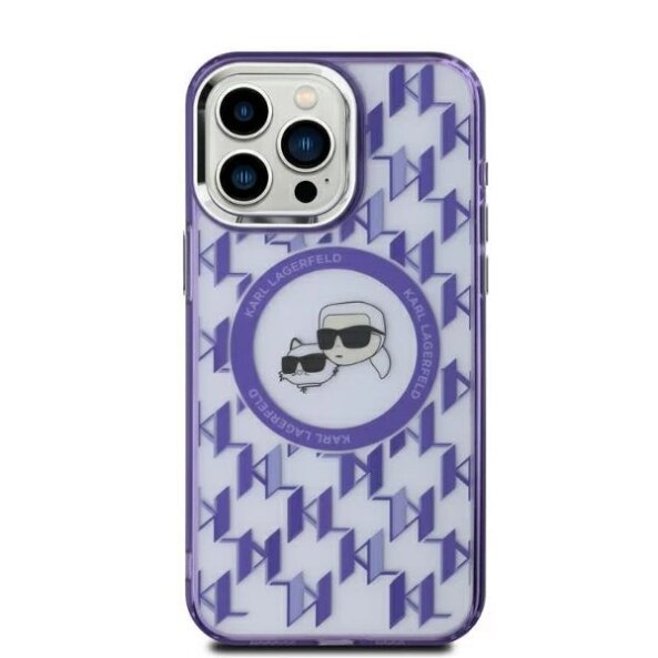Husa MagSafe pentru Apple iPhone 15, Karl Lagerfeld, IML Monogram Karl &amp; Choupette's Heads, Mov
