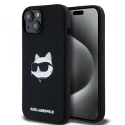 Husa MagSafe pentru Apple iPhone 15, Karl Lagerfeld, Silicone Choupette's Head, Neagra