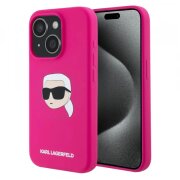 Husa MagSafe pentru Apple iPhone 15, Karl Lagerfeld, Silicone Karl's Head, Fucsia