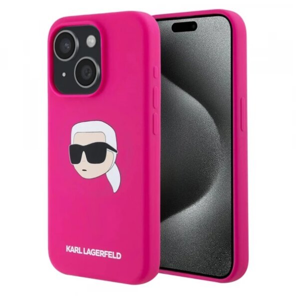 Husa MagSafe pentru Apple iPhone 15, Karl Lagerfeld, Silicone Karl's Head, Fucsia