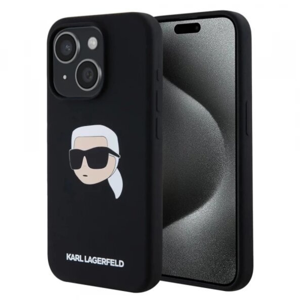 Husa MagSafe pentru Apple iPhone 15, Karl Lagerfeld, Silicone Karl's Head, Neagra