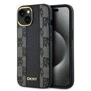 Husa MagSafe pentru Apple iPhone 15 Plus, DKNY, Checkered Mono Pattern, Neagra