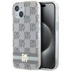 Husa MagSafe pentru Apple iPhone 15 Plus, DKNY, Checkered Mono Pattern &amp; Printed Stripes, Bej