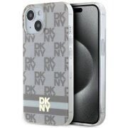 Husa MagSafe pentru Apple iPhone 15 Plus, DKNY, Checkered Mono Pattern &amp; Printed Stripes, Bej