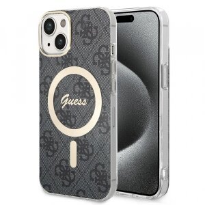 Husa MagSafe pentru Apple iPhone 15 Plus, Guess, IML 4G, Neagra
