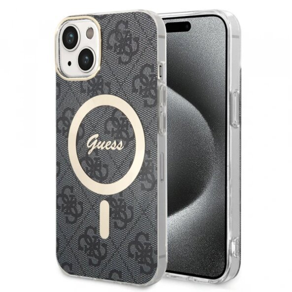 Husa MagSafe pentru Apple iPhone 15 Plus, Guess, IML 4G, Neagra