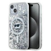 Husa MagSafe pentru Apple iPhone 15 Plus, Karl Lagerfeld, Liquid Glitter Choupette's Head, Transparenta
