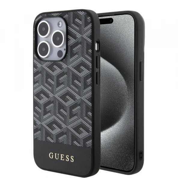 Husa MagSafe pentru Apple iPhone 15 Pro, Guess, GCube Stripes, Neagra