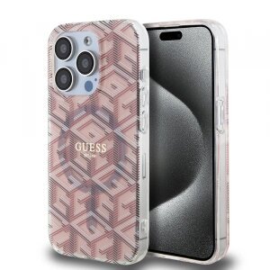 Husa MagSafe pentru Apple iPhone 15 Pro, Guess, IML Gcube, Roz