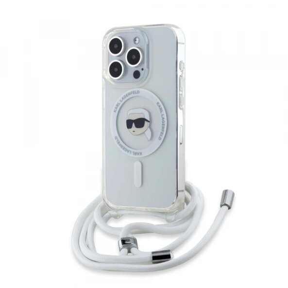Husa MagSafe pentru Apple iPhone 15 Pro, Karl Lagerfeld, IML Crossbody Karl's Head, Transparenta