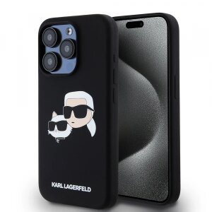 Husa MagSafe pentru Apple iPhone 15 Pro, Karl Lagerfeld, Silicone Karl &amp; Choupette's Heads, Neagra