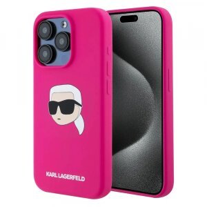 Husa MagSafe pentru Apple iPhone 15 Pro, Karl Lagerfeld, Silicone Karl's Head, Fucsia
