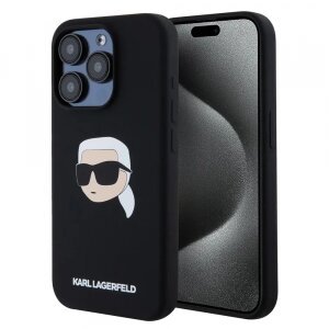Husa MagSafe pentru Apple iPhone 15 Pro, Karl Lagerfeld, Silicone Karl's Head, Neagra