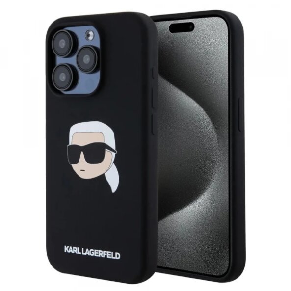 Husa MagSafe pentru Apple iPhone 15 Pro, Karl Lagerfeld, Silicone Karl's Head, Neagra