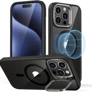 Husa MagSafe pentru Apple iPhone 15 Pro Max, ESR, Classic Hybrid Kickstand, Neagra Transparenta