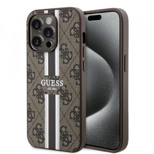 Husa MagSafe pentru Apple iPhone 15 Pro Max, Guess, 4G Printed Stripes, Maro