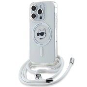 Husa MagSafe pentru Apple iPhone 15 Pro Max, Karl Lagerfeld, IML Crossbody Choupette's Head with Strap, Transparenta