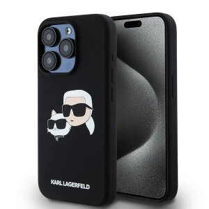 Husa MagSafe pentru Apple iPhone 15 Pro Max, Karl Lagerfeld, Silicone Karl &amp; Choupette, Neagra
