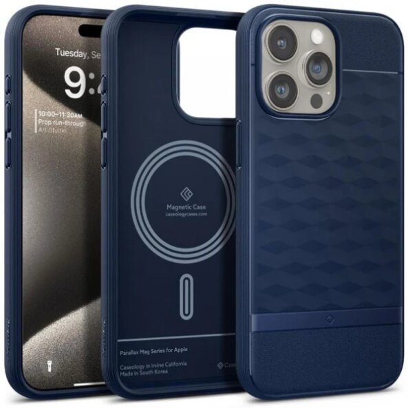 Husa MagSafe pentru Apple iPhone 15 Pro Max, Spigen, Caseology Parallax, Albastra