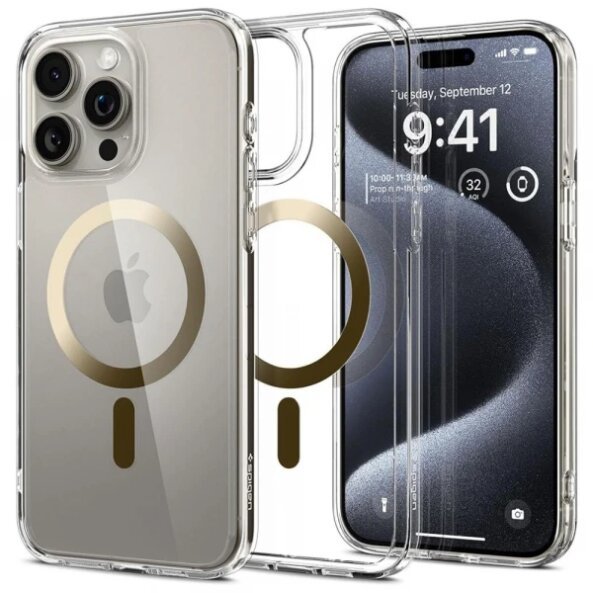 Husa MagSafe pentru Apple iPhone 15 Pro Max, Spigen, Ultra Hybrid, Aurie
