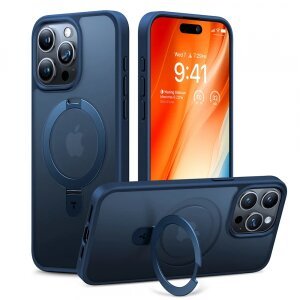Husa MagSafe pentru Apple iPhone 15 Pro Max, Torras, Ostand, Bleumarin