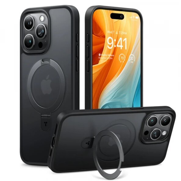Husa MagSafe pentru Apple iPhone 15 Pro, Torras, Ostand, Neagra