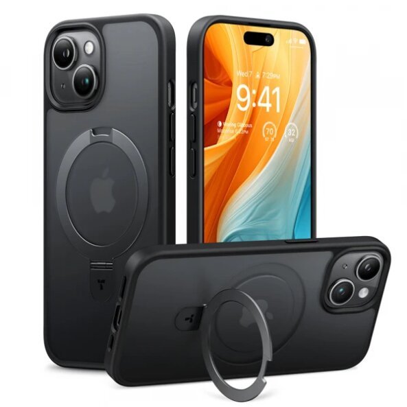 Husa MagSafe pentru Apple iPhone 15, Torras, Ostand, Neagra