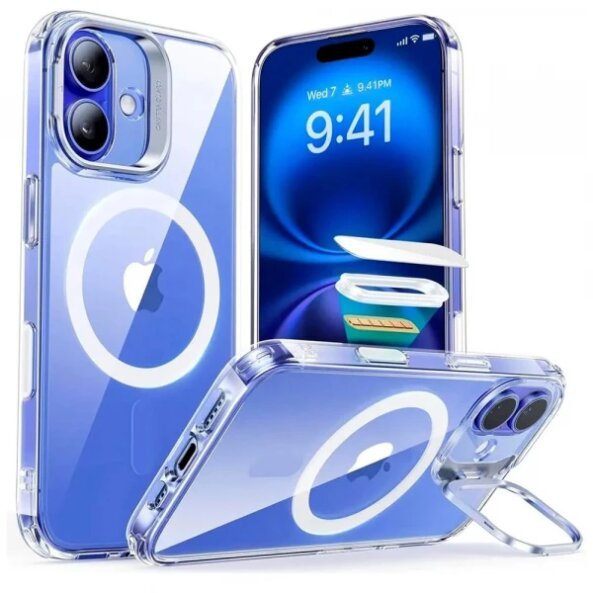 Husa MagSafe pentru Apple iPhone 16, ESR, Classic Hybrid Kickstand Slide, Transparenta