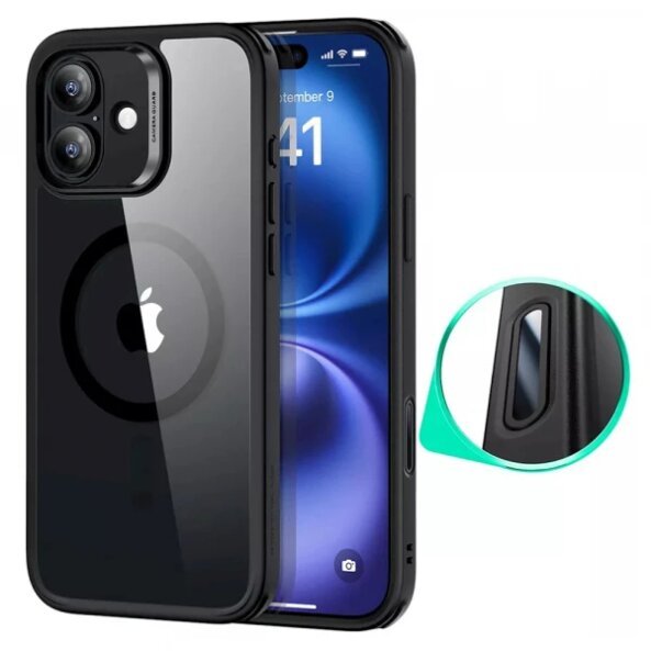 Husa MagSafe pentru Apple iPhone 16, ESR, Classic Hybrid Slide, Neagra Transparenta