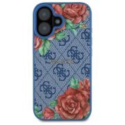Husa MagSafe pentru Apple iPhone 16, Guess, 4G Flowers Print, Albastra