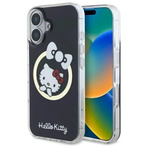 Husa MagSafe pentru Apple iPhone 16, Hello Kitty, IML Fun Bow, Neagra