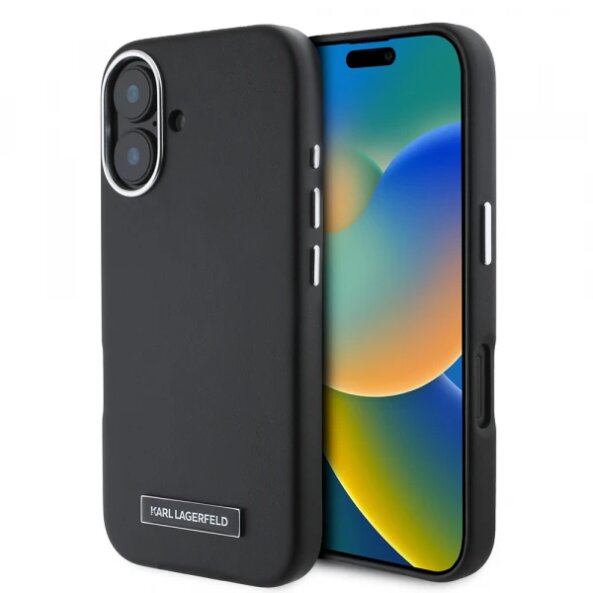Husa MagSafe pentru Apple iPhone 16, Karl Lagerfeld, FW Metal Plate, Neagra