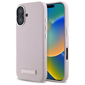 Husa MagSafe pentru Apple iPhone 16, Karl Lagerfeld, FW Metal Plate, Roz